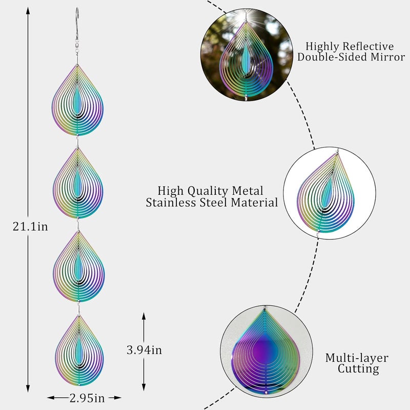 ToBeAce Rainbow Metal Wind Spinners Outdoor Garden Yard Decor, Bird Scare Discs Reflectors to Keep Birds Away, Holographic Reflective Bird Devices Deterrents for Outside Patio Fruit Trees (Water Droplet) - Image 2